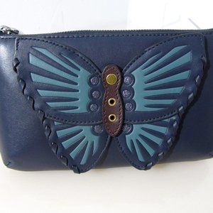 COACH $198 BUTTERFLY APPLIQUE LARGE WRISTLET 2954 Navy Whipstitch